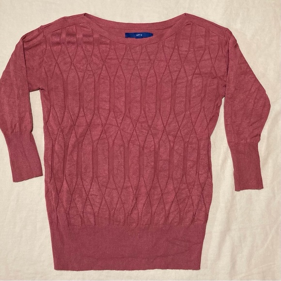 Apt. 9 Women's Cable Knit Sweater in Dusty Rose with 3/4 Sleeves - Picture 1 of 9